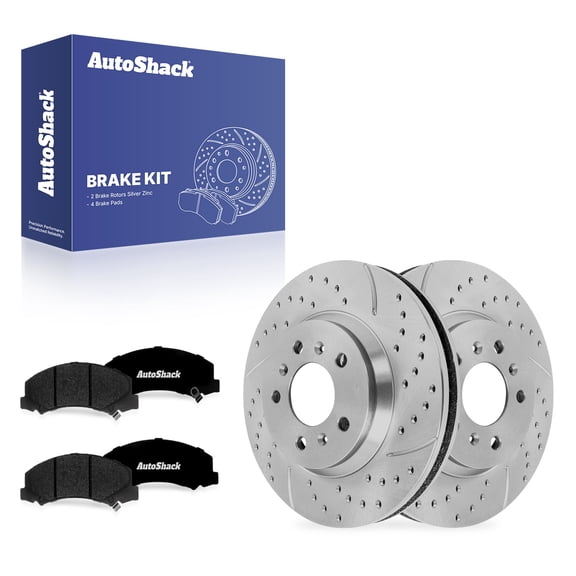 AutoShack Front Brake Rotors & Premium Pads for Chevrolet, Impala 2006-2013, FWD V6 3.5L 3.6L 3.9L V8 5.3L - Silver Zinc Coated Drilled & Slotted - SilverShield Pro - 11.93" (303.1 mm), 5-Lug