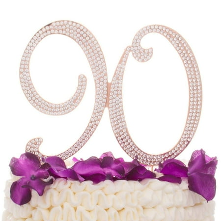 90th Birthday Cake Decorations Ella Celebration 90 Cake Topper for 90th Birthday - Rhinestone Number Party Supplies & Decoration Ideas (Rose Gold) ()