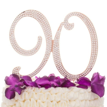 Ella Celebration 90 Cake Topper for 90th Birthday - Rhinestone Number Party Supplies & Decoration Ideas (Rose