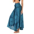 thumbnail image 5 of SWSMCLT Summer Beach Coverup Maxi Skirt for Women Halter Top Midi Dresses Black Charcoal Long Length Spring Casual Hippie Boho Print Shirred Waist Navy Blue Patterned1 Small-Large, 5 of 5