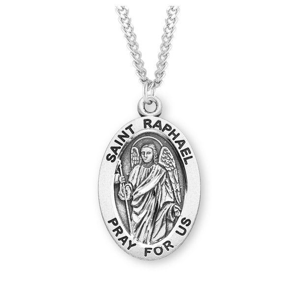 Extel Patron Saint Raphael Archangel Oval Sterling Silver Medal Pendant