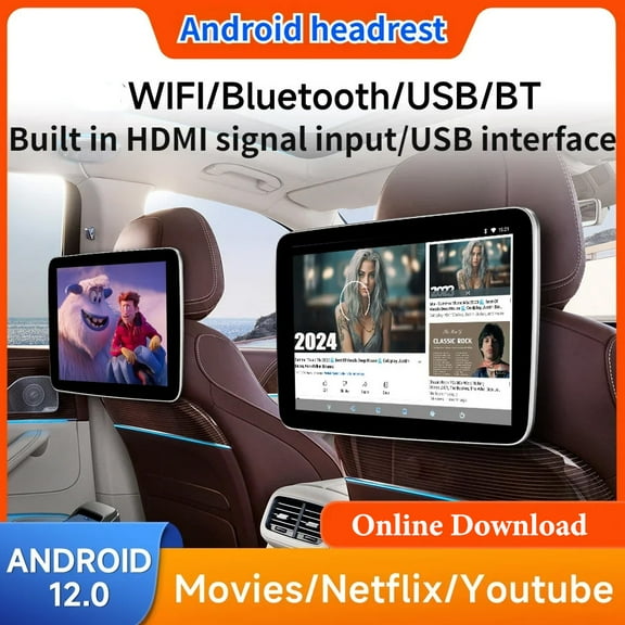 （2 PCS) 11.6 Inch IPS HD Scree Android 12 2G 32G Car Headrest Monitor USB HDMI TV Display With Wifi Mirroring Car Rear Seat Screen Video