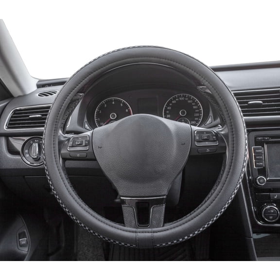 Auto Drive 1Piece Car Steering Wheel Cover Cheque Slate Black - Universal Fit, 22SWC95