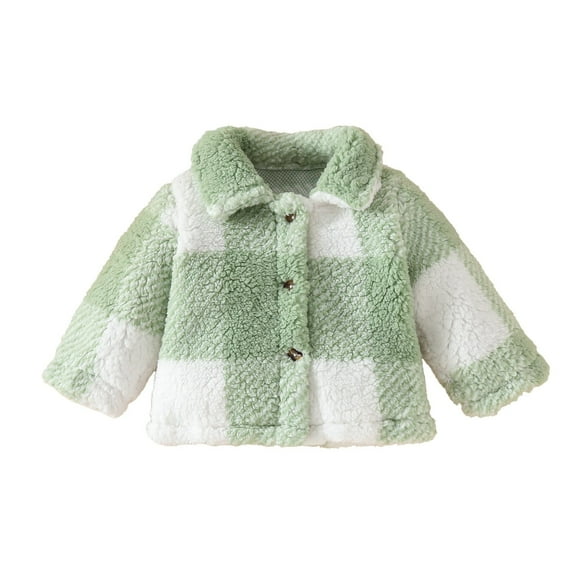 Scyoekwg Girls Toddler Coats Thick Lapel Plaid Jacket Long Sleeve Button Winter Warm Plush Jacket (Green,6-9 Months)