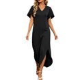thumbnail image 4 of Tqcoqu Women's V Neck Short Sleeve Side Slit Loose Maxi Casual Dresses with Pockets,Black Women's S-XXL, 4 of 9