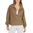 thumbnail image 3 of Biekopu Women's Loose Pullover, Solid Color Lapel Long Sleeve Half Zip Cropped Sweatshirt Clothes, 3 of 9