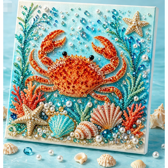 Ocean Theme Pearl Art DIY Kit, Diamond Art for Adults & Beginners, Coastal Wall Art Decor