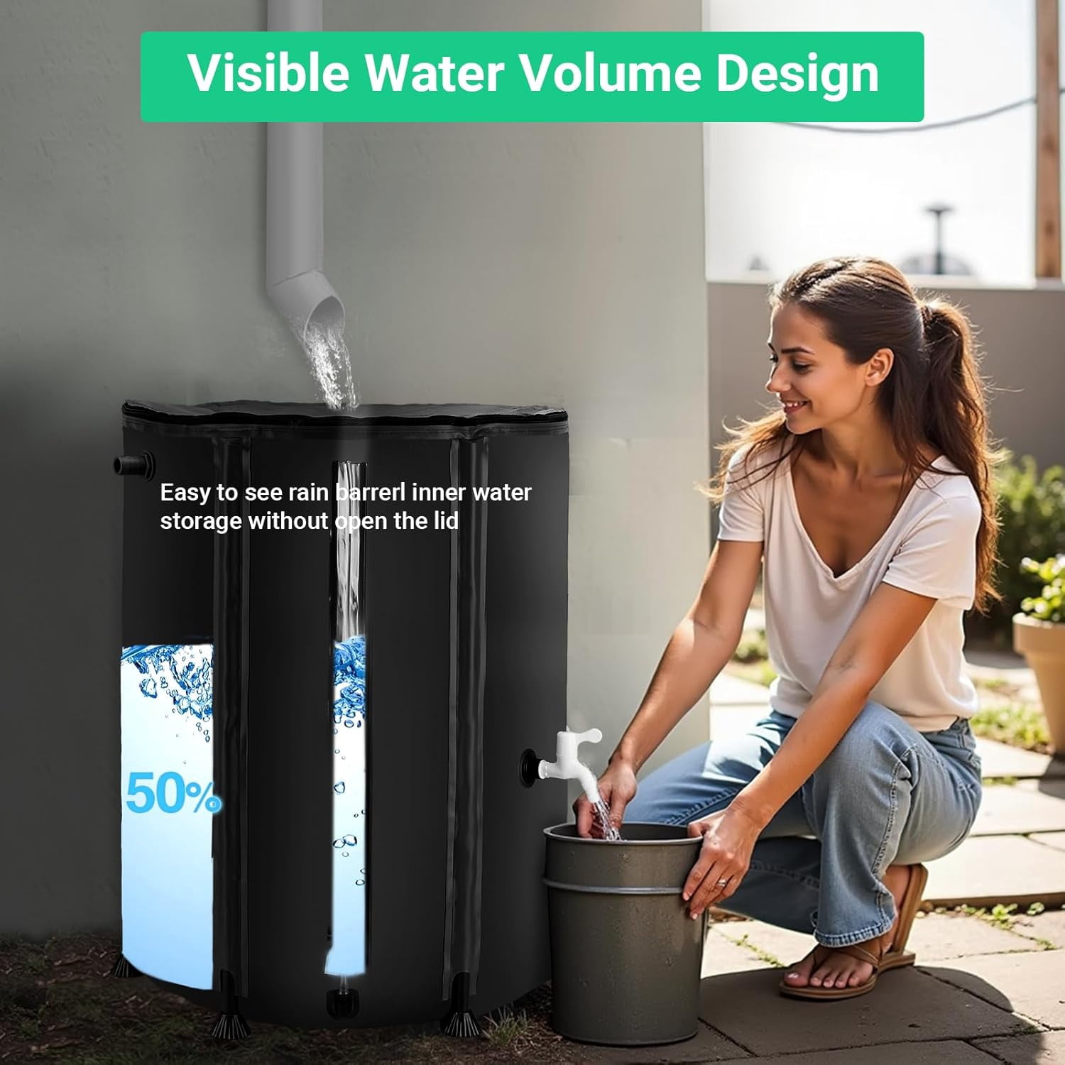 50 Gallon Collapsible Rain , 200L Portable Water  System for Garden & Emergency Use