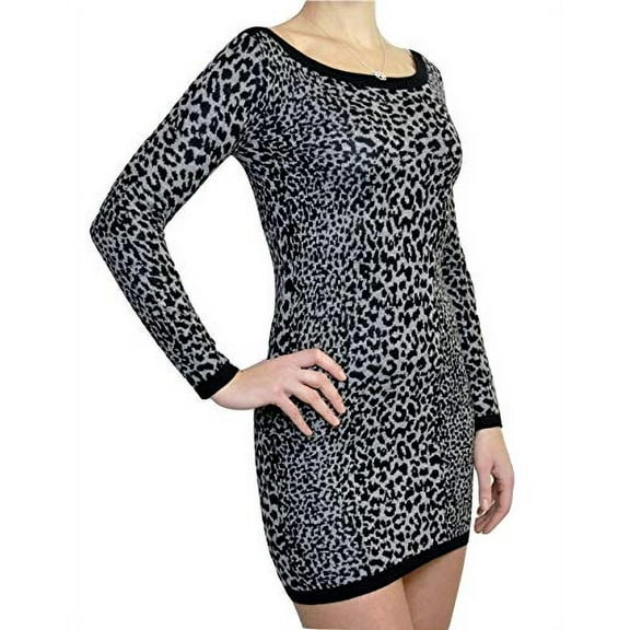 French Connection Leopard Jacquard Round Neck Sweater Dress Grey/Black (4)