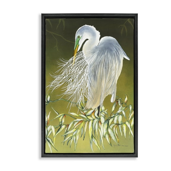 Stupell Industries Heron with Detailed Feathers Animals & Insects Painting Black Floater Framed Canvas Art Print Wall Art, 17 x 25