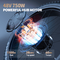 thumbnail image 3 of ESKUTE Spark X Electric Bike, 26" x 4.0 Fat Tires, 48V 750W Hub Motor, 20Ah Removable Battery, Electric Mountain Bike with Rear Rack and Fenders, 3 of 9