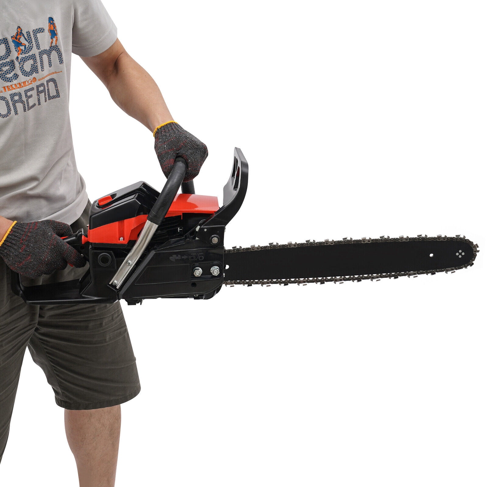 58cc Gas Chainsaw - 2.2Kw High-Power 2-Stroke Engine, 18" Cutting Bar for Wood Cutting/Forestry (Red/Black)