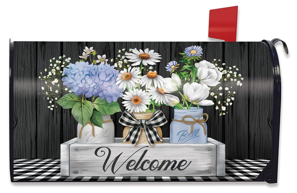 Crated Mason Jars Spring Magnetic Mailbox Cover Daisies Floral Standard