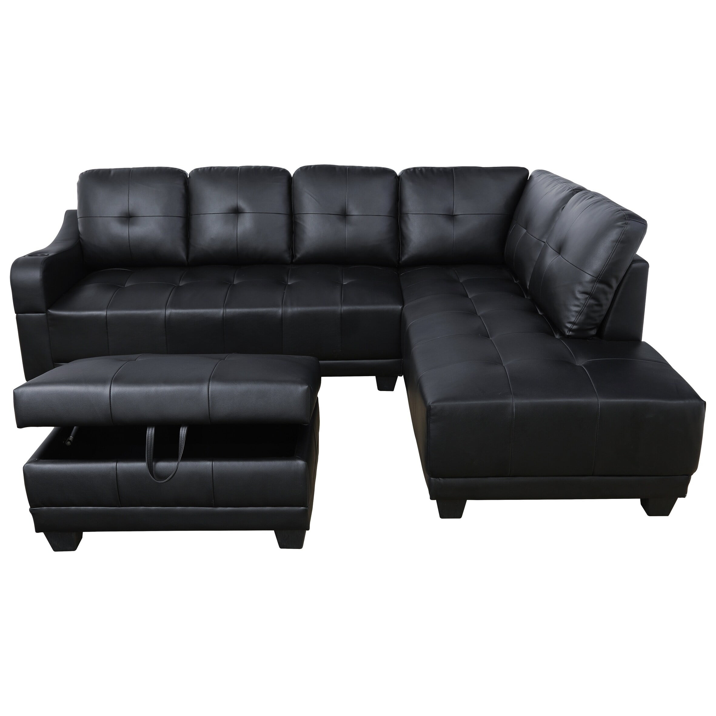 G Furniture Aycp Faux Leather Sectional Sofa With Storage Ottoman And Cup Holder On The Arm