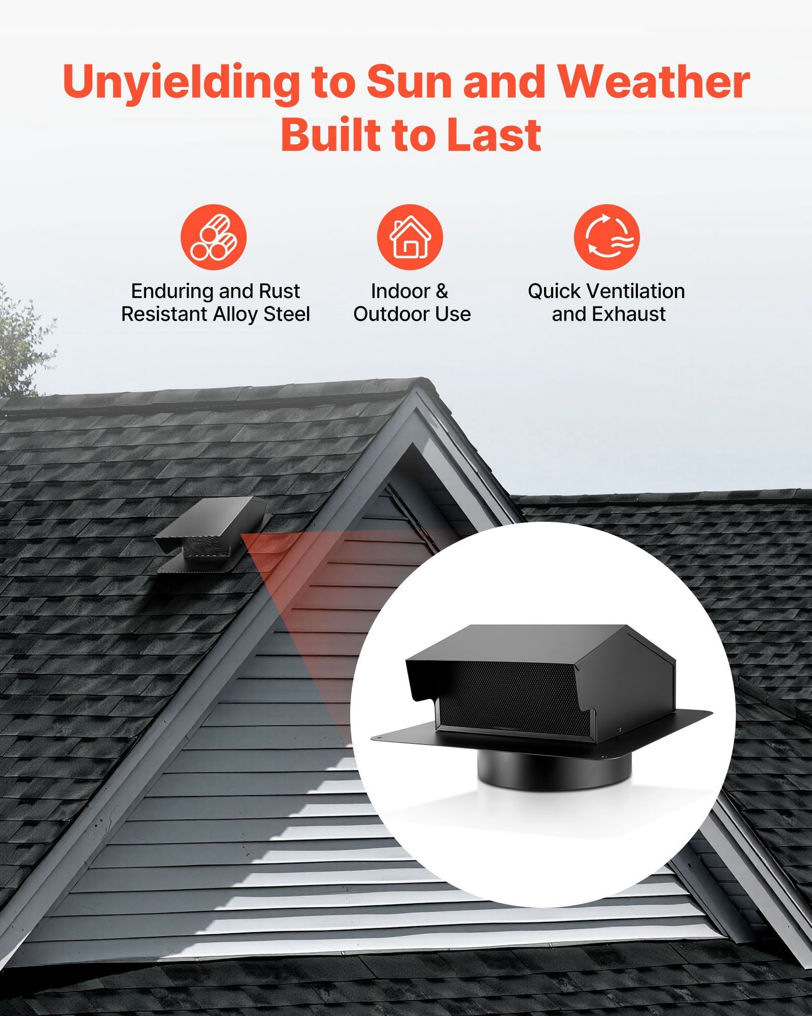 6 Inch Hooded Wall Vent Cover, SPCC Steel Roof Exhaust, Durable Rainproof Flap, Protective Mesh, Easy Wall Installation, Compatible with Flexible or Rigid Ducts, Ideal for Dryers, Bathrooms