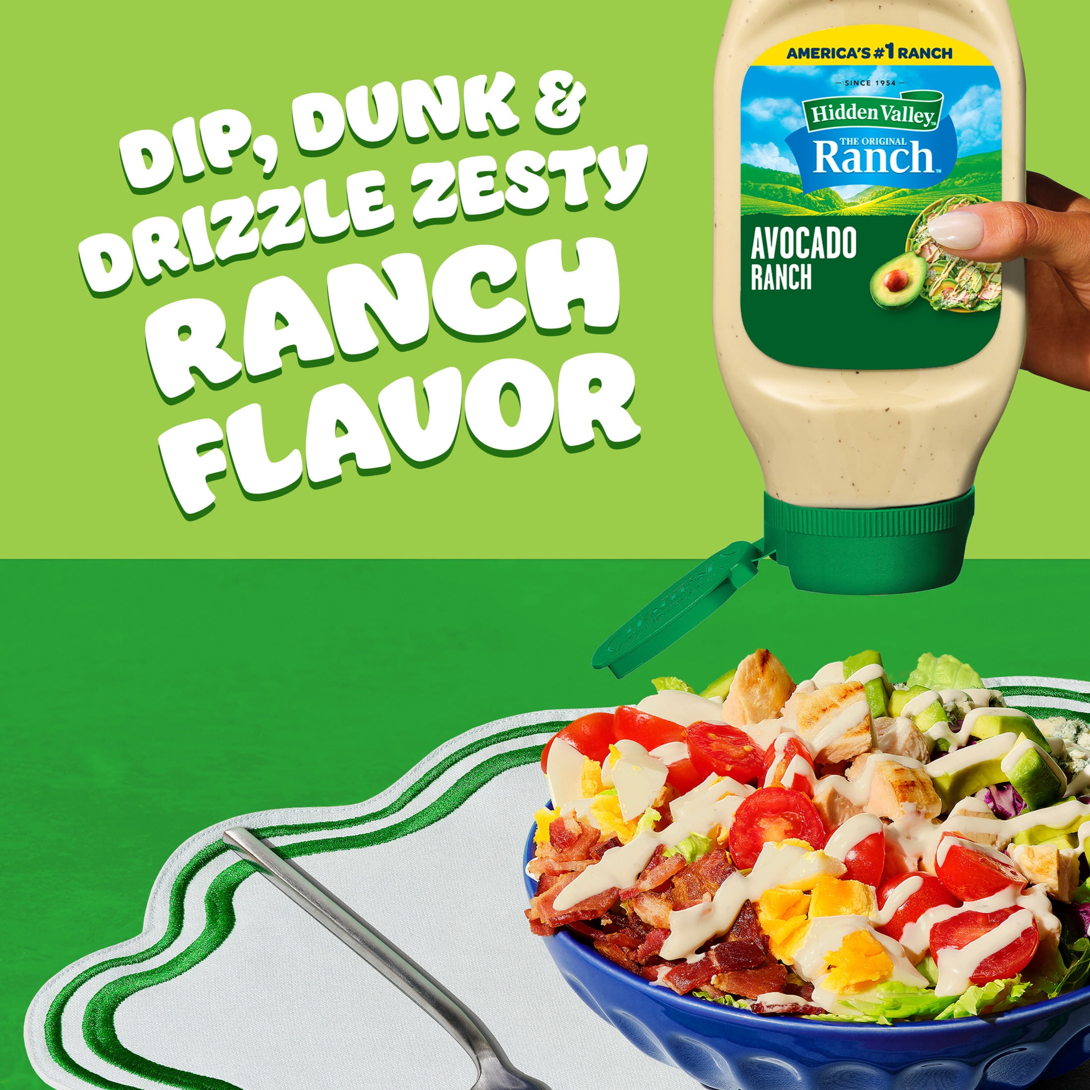 (3 pack) Hidden Valley Avocado Ranch Salad Dressing & Condiment, 16 fl oz Squeeze Bottle
