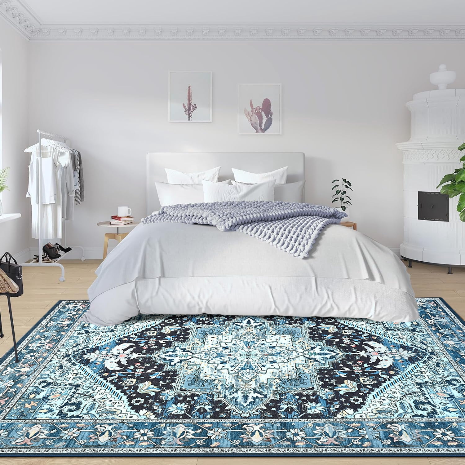 Lochas Vintage Floral Rugs Soft Accent Area Rug Low-Pile Carpet for Living Room Bedroom Home Decor,8'x10',Blue
