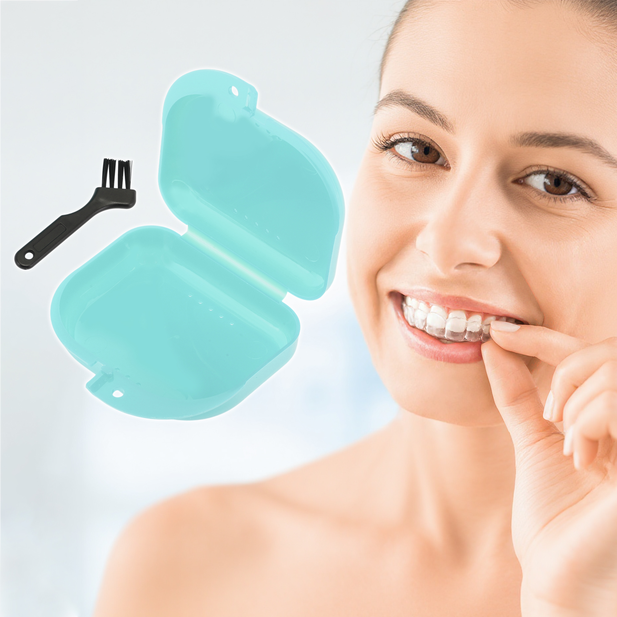 Unique Bargains Mini Braces Box with Brush 1 Set Light Blue