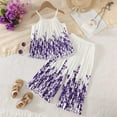 thumbnail image 3 of Ugoldhm Toddler & Little Girls Floral Print Pleated Tank Top & Wide Leg Pants Set, Breathable Spring Summer Matching Set, 3 of 5