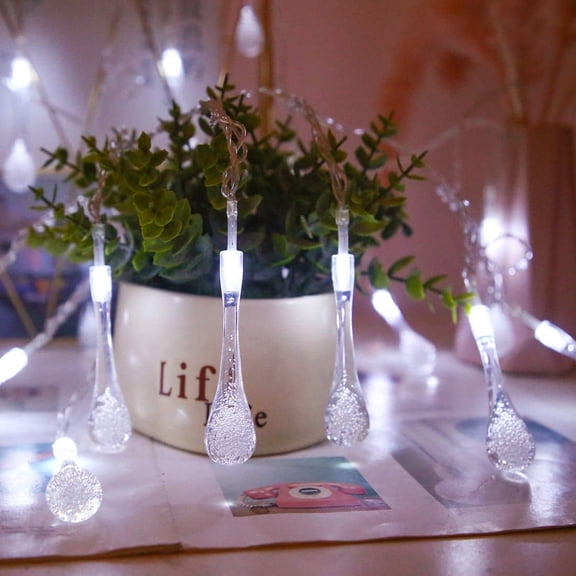 LINLIN Water Droplets String Lights, 2M 20 LED Indoor Battery Operated Water Drop Lights 2 Mode Garden Fairy Lights for Bedroom, Christmas, Party, Wedding