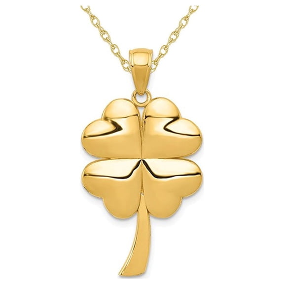 14K Yellow Gold Polished Clover Leaf Heart Pendant Necklace with Chain for Women
