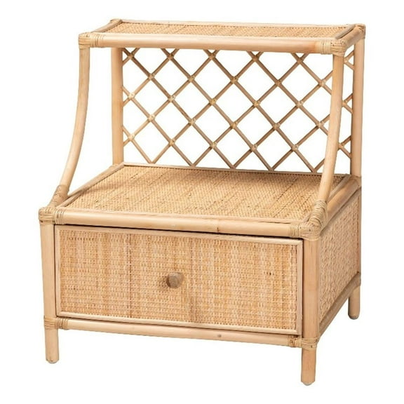 Pemberly Row Modern Bohemian Natural Brown Rattan 1-Drawer Nightstand