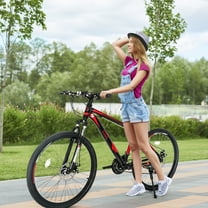 26 Inch 21 Speed Explorer Red Black Mountain Bike High Carbon Steel Frame Double Disc Brake Shock Absorbing Front Fork Christmas Gift