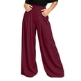 thumbnail image 2 of BRELIL Women Plus Size Wide Leg High Waisted Flowy Trousers with Pockets Casual Loose Long Palazzo Pants Baggy Dressy Fall Winter Outfits, Wine 3XL, 2 of 6