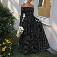 thumbnail image 5 of Dpjklzsn Women's Off The Shoulder Long Sleeve Maxi Dress Polka Dot Smocked Waist Flowy A Line Cocktail Dress, 5 of 6