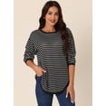 thumbnail image 4 of Unique Bargains Women's Long Sleeve Back Split Striped Sweaters Curved Hem Jumper Tops M Black, 4 of 6