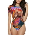 thumbnail image 2 of Goofa Oil Paintings of Elephants Printed Women Rash Guard Short Sleeve,Tummy control Swimsuit Surfing Swimsuit Bathing Suit One Piece Swimsuit UPF 50-, 2 of 9