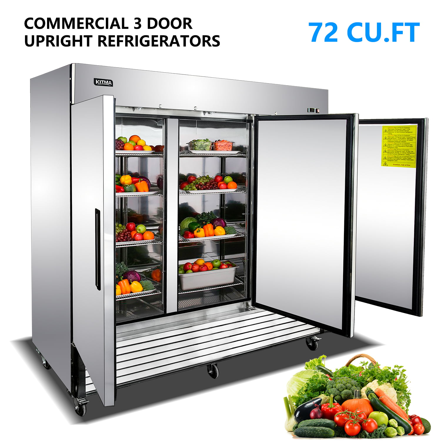 Commercial Freezer, 72 Cu. Ft. Freezer with 3 Doors, Stainless Steel