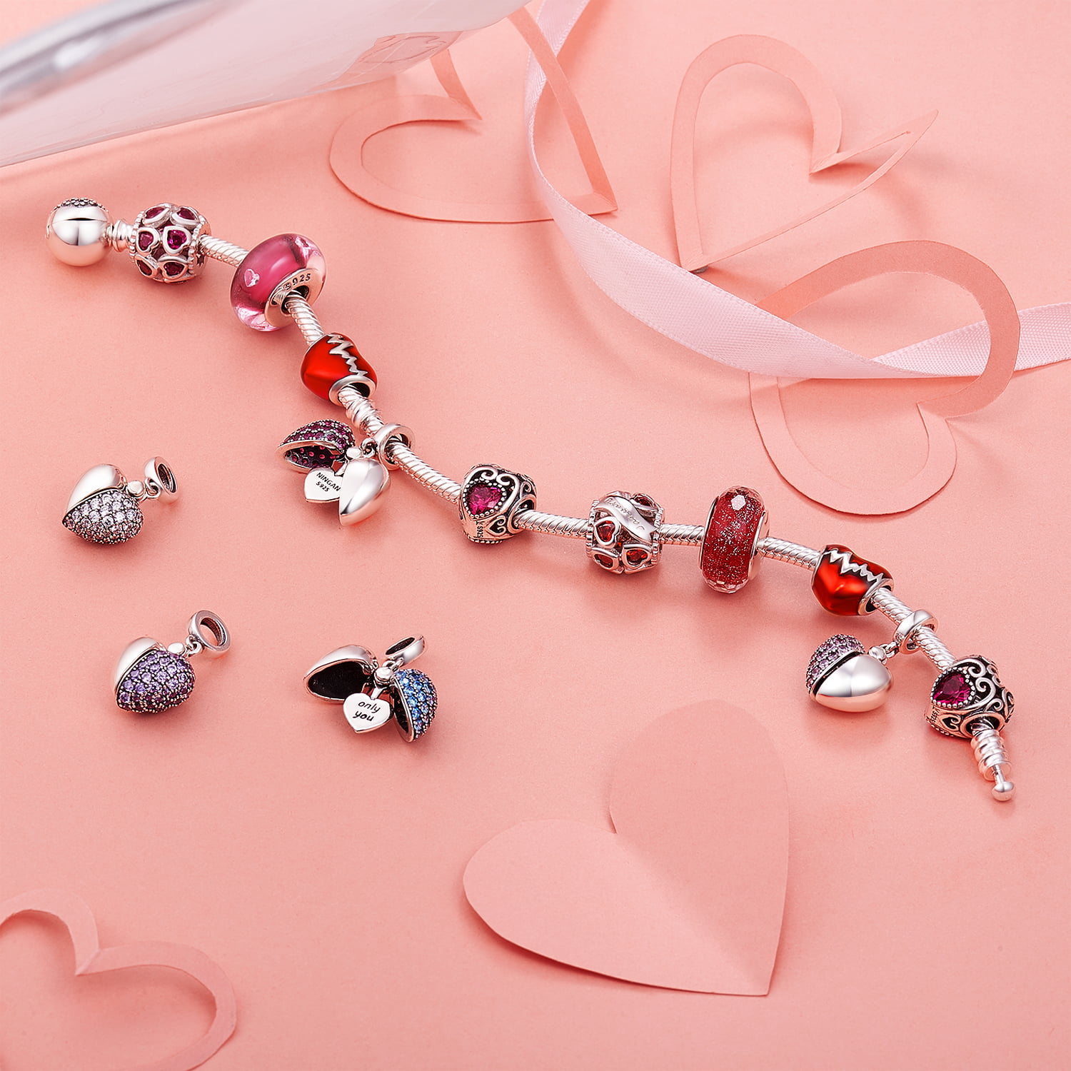 NINGAN “Only You” Blue Love Heart Dange Charm 925 Sterling Silver Pendant  Beads fit Pandora Bracelets & Necklaces, Birthday Gift for Women girls -  Walmart.com