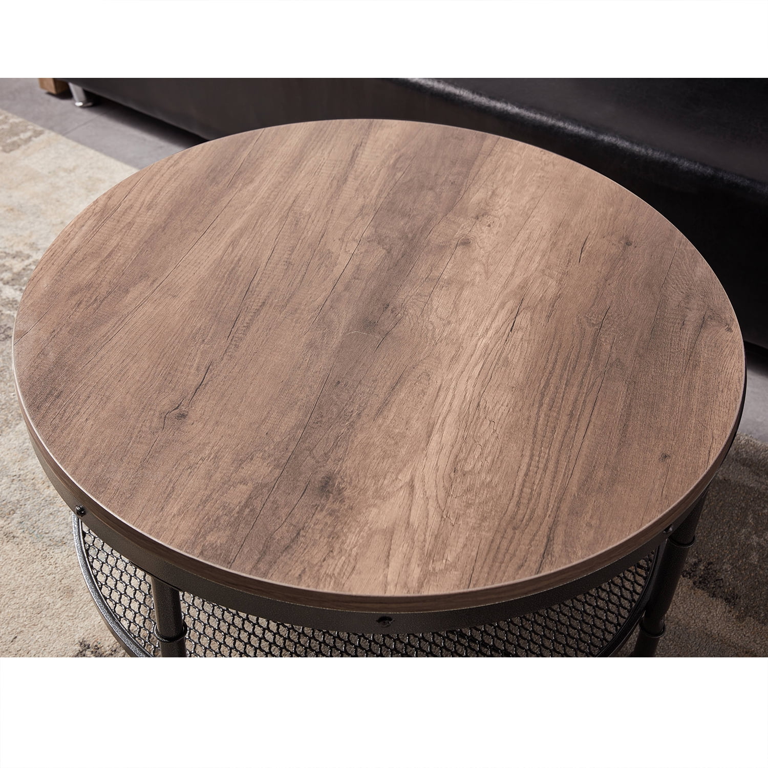 Kadyn 2-Tier Round Coffee Table, Particle Board Coffee Table with 3D Texture Metal Frame and Mesh, Modern Round Coffee Table for Living Room, Walnut Kadyn 2-Tier Round Coffee Table, Particle Board Coffee Table with 3D Texture Metal Frame and Mesh, Modern Round Coffee Table for Living Room, Walnut