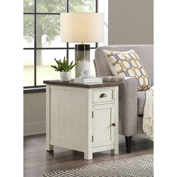 Martin Svensson Home Monterey Chairside Table with Power, Cream White and Brown