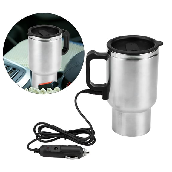 HIBIBUD Car Electric Water Heater Mug Stainless Steel Travel Heated Coffee Kettle Cup
