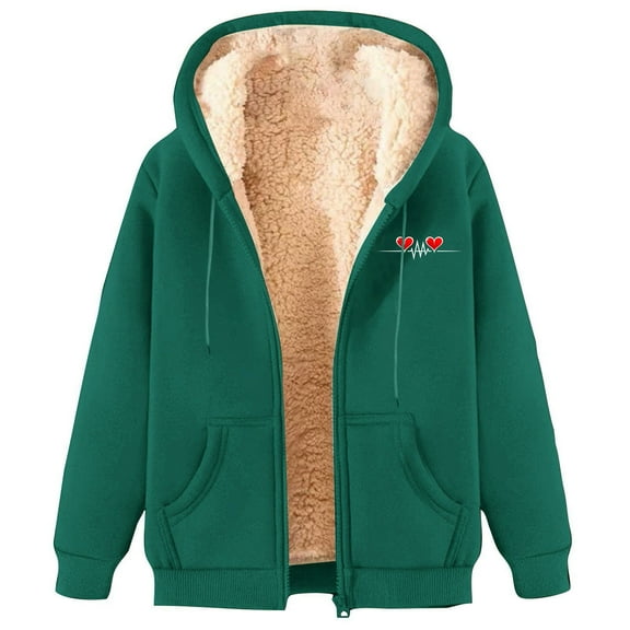 Bcresic Winter Hoodies Women Thick Sherpa Lined Jackets Fashion Full Zip up Thermal Coat Warm Fleece Sweatshirt Jacket 2025 Drawstring Pocket Letter Printed Coats(Army Green,XXXL)