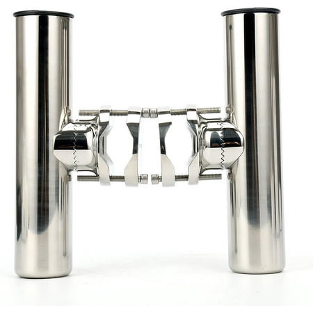 (2x) Stainless Rail Mount Clamp on Fishing Rod Holder for Rails 1-1/4 to 2