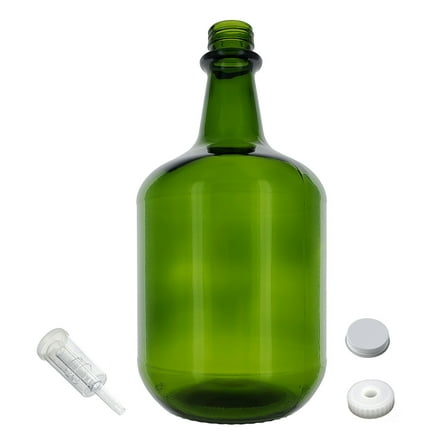 3L Jug Champagne Green - White Cap with Hole, Econo Three-Piece Airlock, and White Metal Cap