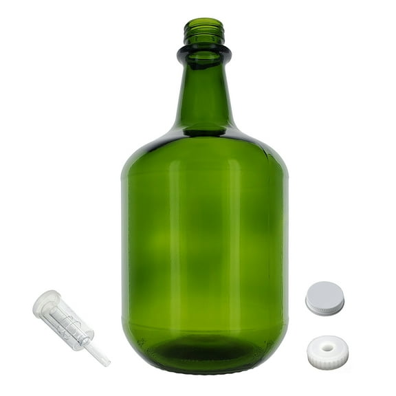 3L Jug Champagne Green - White Cap with Hole, Econo Three-Piece Airlock, and White Metal Cap