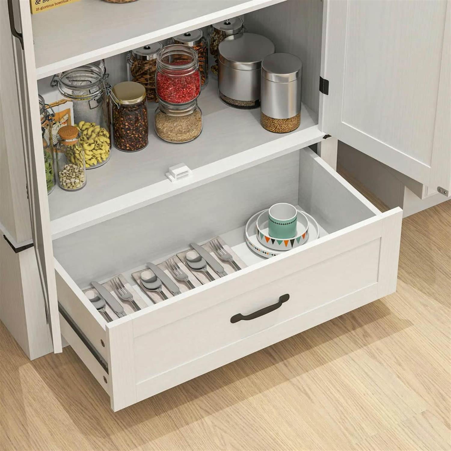 Demi Bonn 72" Large Pantry Cabinet, Kitchen Storage with 2 Sliding Doors, Space-Saving for Home Organization, White