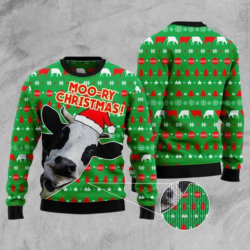 Cute Cow 3D Christmas Sweater, Funny Xmas Sweater, Sweater Xmas