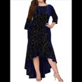 thumbnail image 3 of Vestidos de Talla Grande para Mujer, Vestido Formal de Terciopelo con Mangas 3/4, Corte Sirena y Dobladillo Alto y Bajo Azul XL, 3 of 9