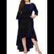 thumbnail image 3 of Vestidos de Talla Grande para Mujer, Vestido Formal de Terciopelo con Mangas 3/4, Corte Sirena y Dobladillo Alto y Bajo Azul XXXL, 3 of 9