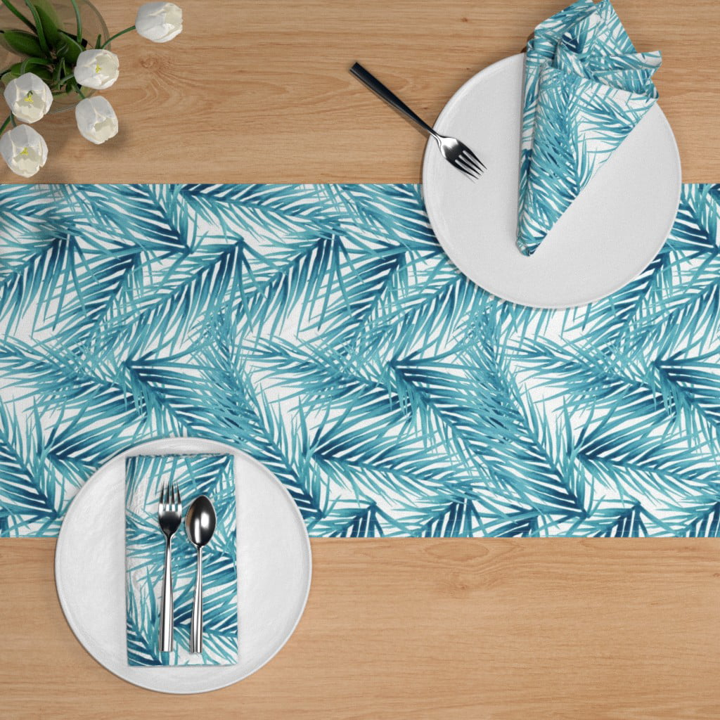Round Tablecloth Tropical Coastal Palm Trees Beach Seashell Fern Cotton Sateen