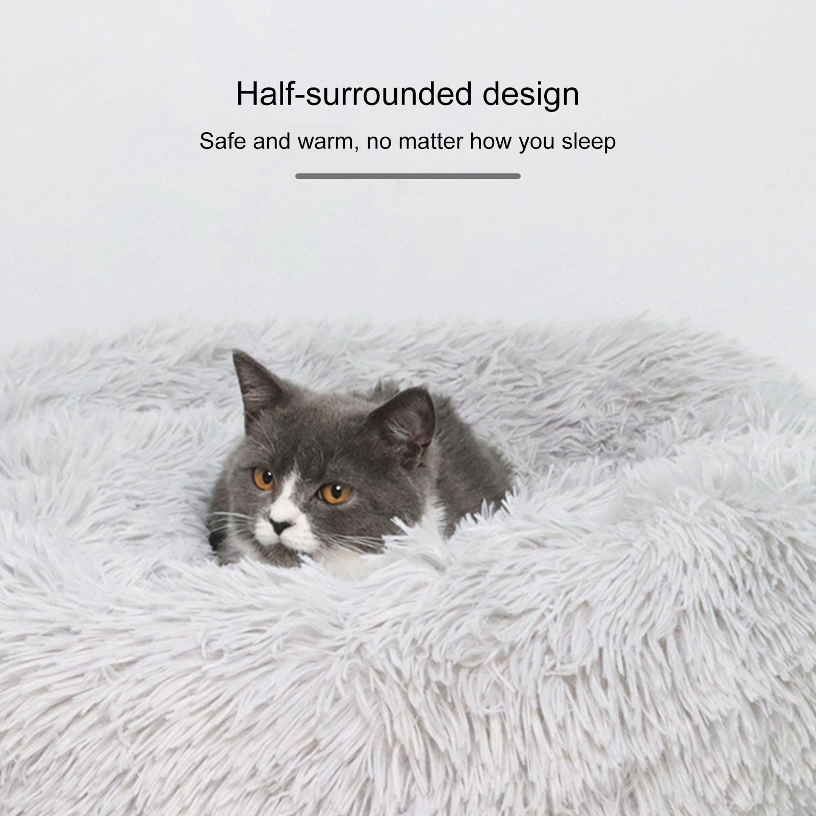 Cat Bed for Indoor 20inch Anti Anxiety Donut Calming Bed Fluffy Soft Round Plush Cushion Bed for Small Medium Dogs and Cats Light Gray