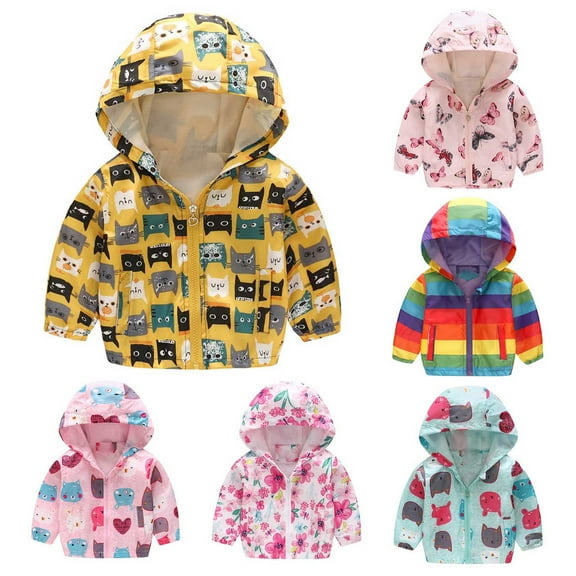 Fengyings Kids Toddler Boys Girls Hooded Jackets Cartoon Spring Fall Outerwear Windbreaker Zipper Hooded Jackets Coat
