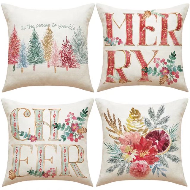 Sofá decoración del hogar decorativo personalizado copo de nieve Santa Claus Feliz Navidad funda de almohada tiro almohada de felpa funda de cojín Decoración