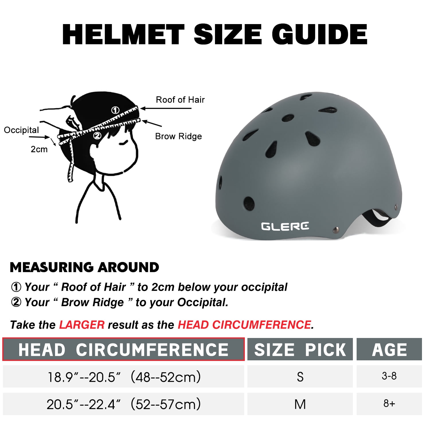 Glerc Kids Helmet for 3-8 Years Old Child and Toddler, S Size Gray