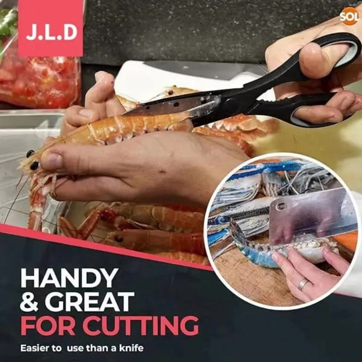 Multi-Functional Kitchen Scissors - Stainless Steel Blade, Ergonomic Grip - Cuts Meat, Veggies, Opens Bottles/Nuts, Dishwasher Safe